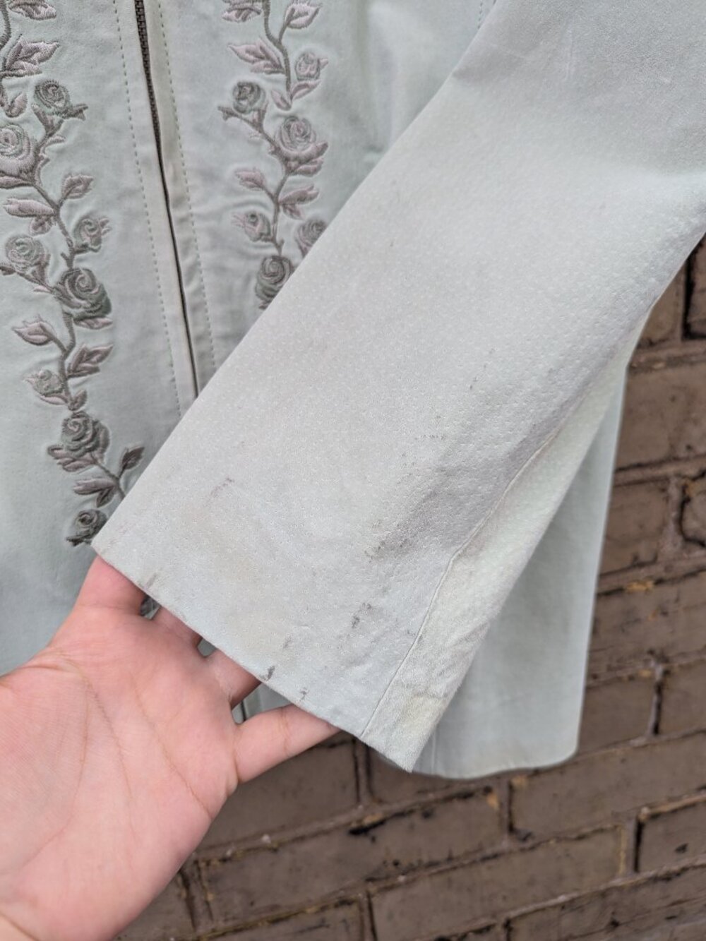 Northern Reflections Mint Green Embroidered Suede Leather Jacket Cottagecore XL - Picture 2 of 10